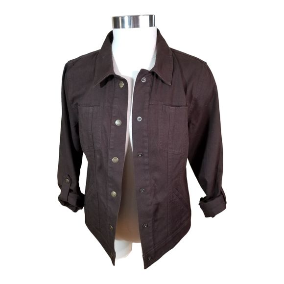 Christopher Banks Womens Roll Tab Long Sleeve Brown Button Up Jacket Sz Small - Picture 1 of 13